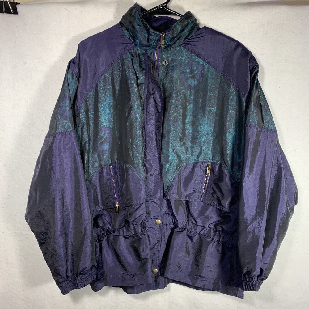 Bocoo Windbreaker Vintage 90s Colorblock Pasiley Purple Teal Blue Women's Small